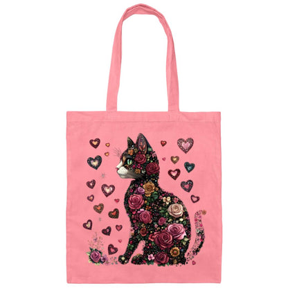 cat flowers Floral Cat Tote Bag – Eco-Friendly Canvas Bag with Vibrant Design